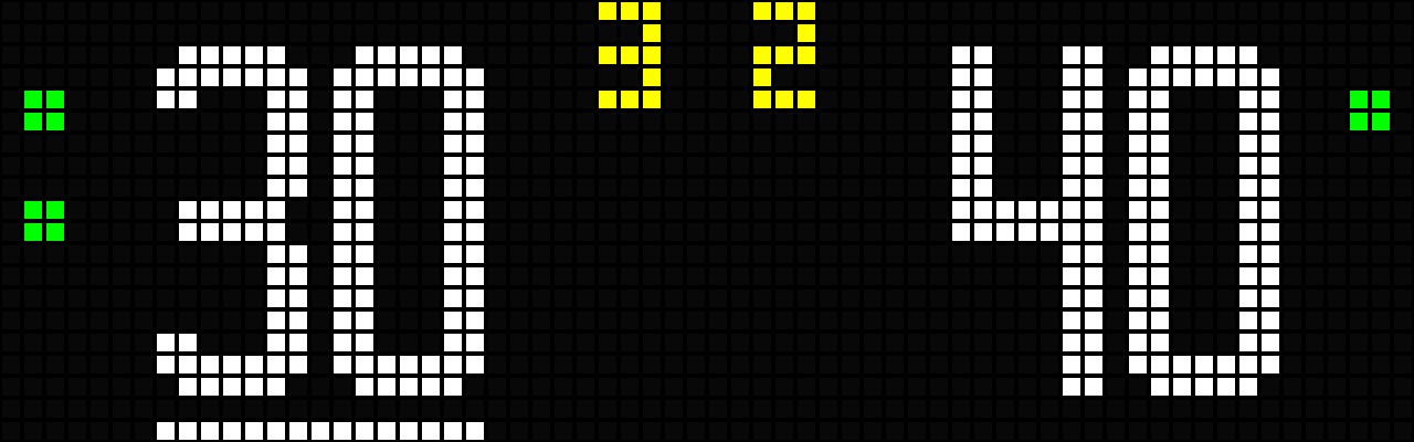 Full scoring example with team A serving, two sets to one, games three to two, and score thirty to forty